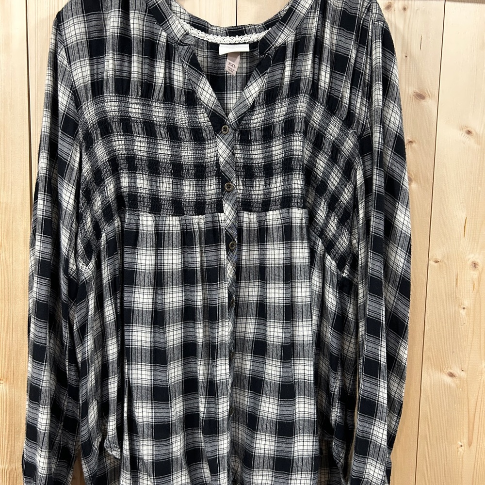 Knox Rose Boho Black and White Plaid Blouse